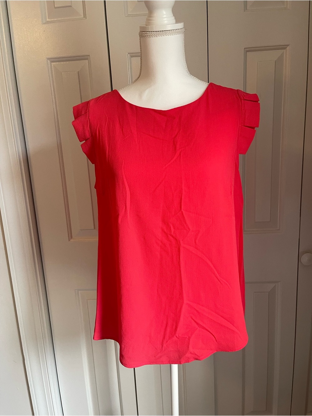 NWT Bright Pink Ruffle Cap-Sleeve Top